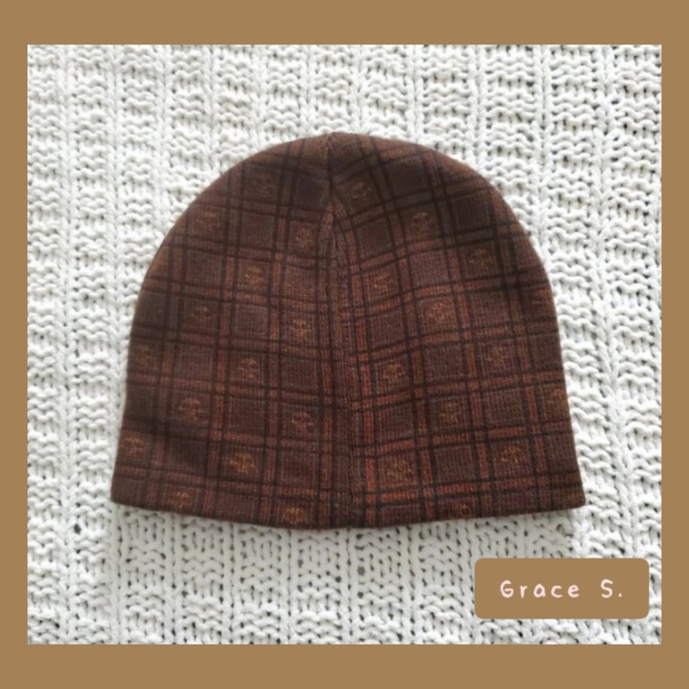 Checkered Skull Beanie 🤎 Brown - Hybrid Tees